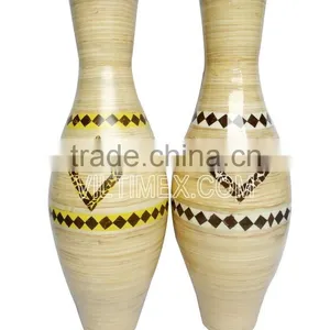 Vietnam Spun Bamboo and Coconut Vase, Handicraft Bamboo Vase With Natural Color thumbnail-1
