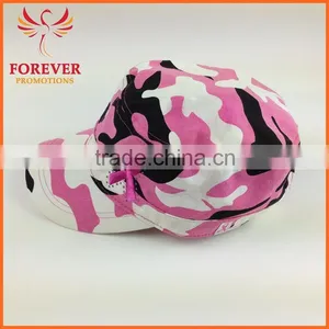 Chinese Supplier Pink Ribbon Embroidery Jean Camouflage Fabic Baseball Cap thumbnail-1