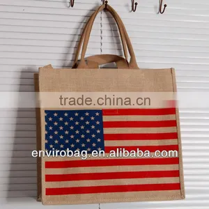 US Flag Design Large Jute Tote Bag thumbnail-1