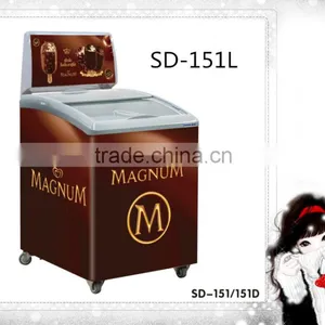 Glass Sliding Curved Door Ice Cream Freezer With Light Ice Cream Freezer thumbnail-1