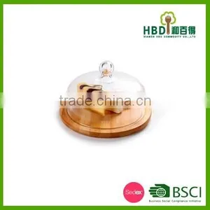 Hot Selling Glass Cheese Dome With Bamboo Base/glass Dome With Bamboo Base thumbnail-1