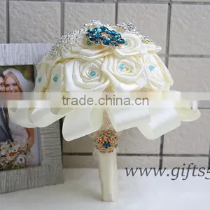 Customized Handmade Wedding Bouquets With Gorgeous Blue/ Silver Brooch thumbnail-5