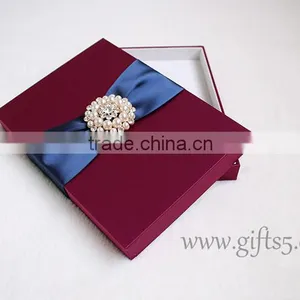 Custom Burgundy Wedding Invitation Boxes With Brooch in Handmade thumbnail-6