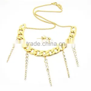 Attractive Women Gold Chain With Long Rhinestone Tassel Necklace thumbnail-3