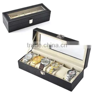 High-grade Carbon Fiber Watch Box 6 Slots, Transparent Window Display Watches Box thumbnail-1