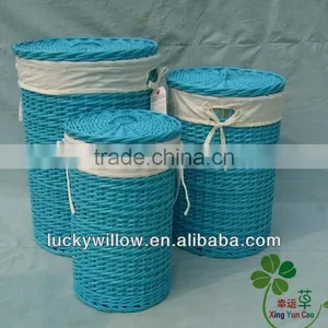 Large Round Wicker Laundry Basket With Lid thumbnail-1