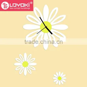 Flower 3D Wall Mounted Clock With Two Flower Set of 3 Home Decor Art MDF Wooden Diy Wall Clock thumbnail-2