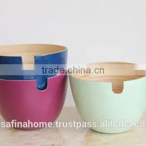 Round Colored Lacquer Bamboo Salad Bowl With Lips thumbnail-2