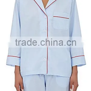 Wholesale Custom Made in China Plain Indian Cotton Spandex Cotton Pajama Tops and Pants thumbnail-2