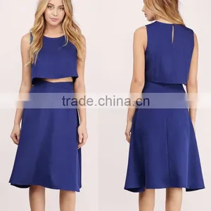 Ladies Formal Skirt Suit Traditional Fancy Sexy New Style Modern Flared High Waisted Midi Length Skirt Crop Top Set thumbnail-1