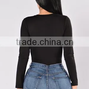 Most Popular Sexy Full Bodysuits 95% Rayon 5% Spandex Deep V Neckline Long Sleeve Sexy Bodysuits Women thumbnail-4