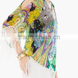 Women's v Neck Tassels Sleeve & Bottom Blouse thumbnail-1