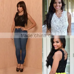 Fashion Sexy Women's Summer Sleeveless Lace Crop Tops thumbnail-1