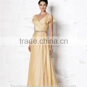 Elegant Mother Ball Gown Chiffon Beaded Short Sleeve Bridesmaid Dress thumbnail-2