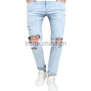 New Fashion Skinny Washed Hole Jeans 2017 Men Damaged Denim Jeans Pants thumbnail-3