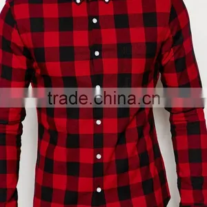 Skinny Shirt in Burgundy Buffalo Check With Long Sleeves thumbnail-3