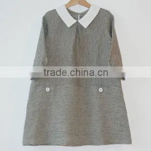 Wholesale Children's Boutique Clothing Spring Summer Girl Dress of 9 Years Old Half Sleeve Peter Pan Collar Vintage Linen Dress thumbnail-4
