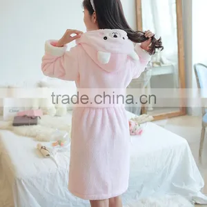 Girls Winter And Autumn Cute Rabbit Pink Pajamas Flannel Fleece Bathrobe thumbnail-3
