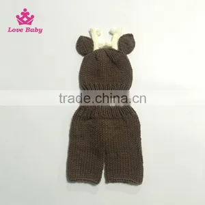 2pcs Pants and Hat Set Photo Props Hand Crochet Fashion Deer Animal Knitting Photography thumbnail-3