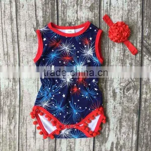 New Arrival Baby Girls Summer Clothing Infant Romper Tutu Cotton Baby Firework Romper Girls Romper With Match Headband thumbnail-1