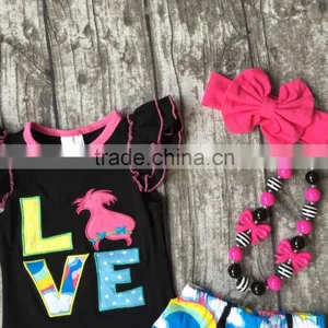 Baby Girls Summer Clothes Girls Children LOVE Troll Hair Outfits Kids Flutter Sleeve and Rainbow Shorts Outfits With Accessories thumbnail-4
