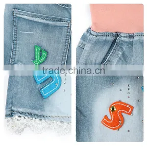 Standard Size Wholesale Fashion Lace Hem Cheap Denim Jeans for Kids thumbnail-6