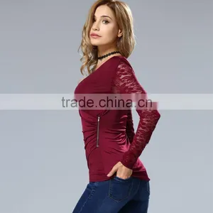 Clothes Woman Fashion Long Bell Sleeve Deep V Neck Lace Blouse 2017 thumbnail-2