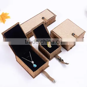 High Quality Natural Linen Fabric Paper Gift Storage Box Jewelry Bracelet Bangle Necklace Earrings Set Case Box thumbnail-1