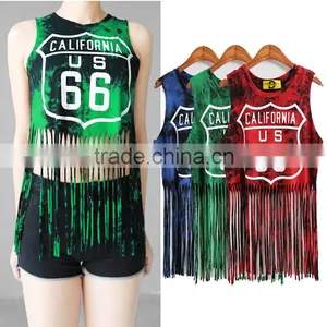 Custom Ladies Sleeveless Sports Wear Sexy Tank Tops Clubwear For Women Tassels For Garments thumbnail-4