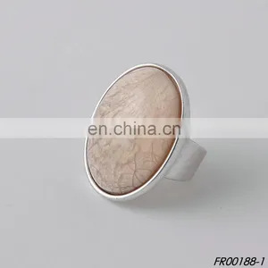 Large Natural Oval Stone Silver Ring thumbnail-1