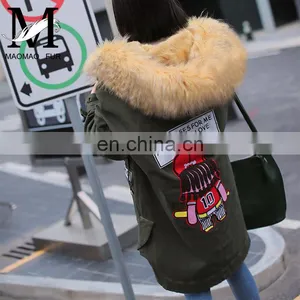 Winter Warm Fashion Real Sheep Fur Army Parka Custom Hooded Fur Women Parka thumbnail-1