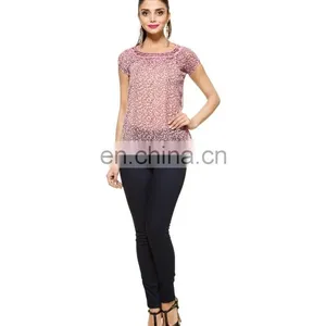 2015 Latest Animal Print Kaftan For Ladies And Girls Pink Animal Printed Georgette Top thumbnail-6