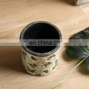 Factory Direct Sale Cheap Butterfly Relief Pattern Design Ceramic Succulent Flower Planters Green for Home Decor thumbnail-3