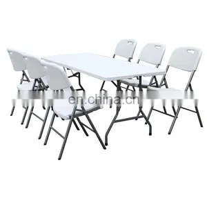 Small MOQ Outdoor Portable Folding Easy Fold 6ft 8ft Sturdy Folding Bbq Rectangle Plastic Camping Picnic Dining Table thumbnail-3