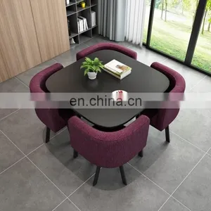 Manufacturer Modern Style Living Room Home Furniture Square Space Saving 4 Seaters Dining Table Set thumbnail-4