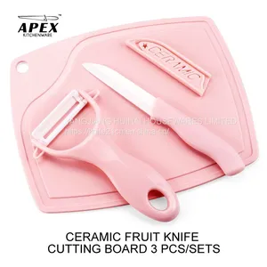 3 Piece Ceramic Fruit Vegetable Knife With Peeler Cutting Board Set thumbnail-1