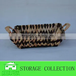 Natural Water Hyacinth Sea Grass Woven Ear Handle Storage Tray thumbnail-1