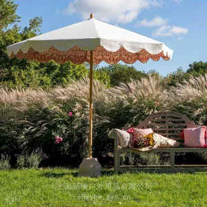 Wooden Garden Umbrella With Double Pulleys and Ropes for Swimming Pools, Luxurious and Large Outdoor Umbrella thumbnail-1