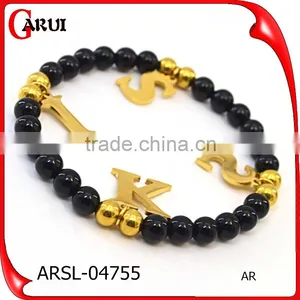 Custom Fashion Bracelet With 26 Letter Pendant Choose Black Bead Bracelet thumbnail-3