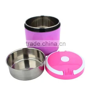 New Style Take Away Lunch Box Colorful 2 Layers Stainless Steel Plastic Bento Box for Children thumbnail-3