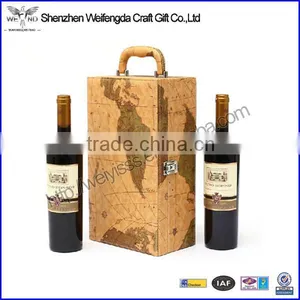 Unique Design Map Pattern Leather Wine Box With Handle thumbnail-1