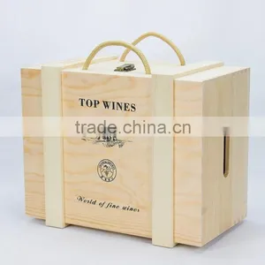 New Arrive Pine Wood Wine Box Wooden Wine Box 4 Bottles Accept Custom thumbnail-1