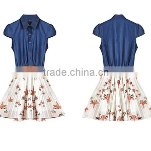 2015 New Arrival New Style Fashion Women Real Comfort Clothing Denim Matching Printing is One-piece Chiffon Dresses East thumbnail-5