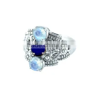 925 Sterling Silver Lapis & Moonstone Gemstone Ring Jewelry thumbnail-1