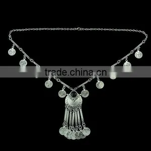 2016 New Fashion Gypsy Bohemian Boho Jewelry Antique Silver Tassels Long Carving Coins Necklace For Women thumbnail-3