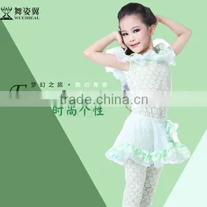 Wuchieal Indian Girls Dance Costumes Children With Top and Skirt, High Elastic Lace Children's Clothes thumbnail-1