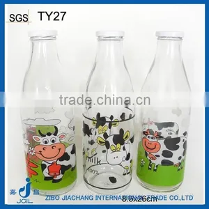 1L Glass Milk Bottle With Decal Printing and Twist off Metal Cap thumbnail-1