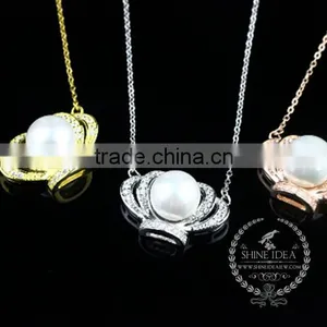 925 Sterling Silver Shining Crown With Pearl Creative Pendant Necklace Fashion Women Necklace Jewelry 6360462 thumbnail-1