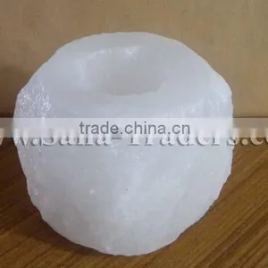 Himalayan Natural White Rock Salt Tea Light Holder / Candle / White Salt Candle Holder / Himalayan Salt Candle thumbnail-1