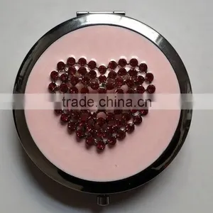 Decorative Compact Mirror With Beaded Heart Decor thumbnail-1